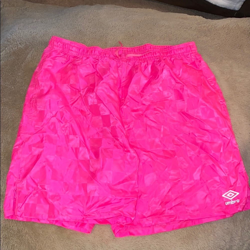 Umbro neon pink soccer shorts